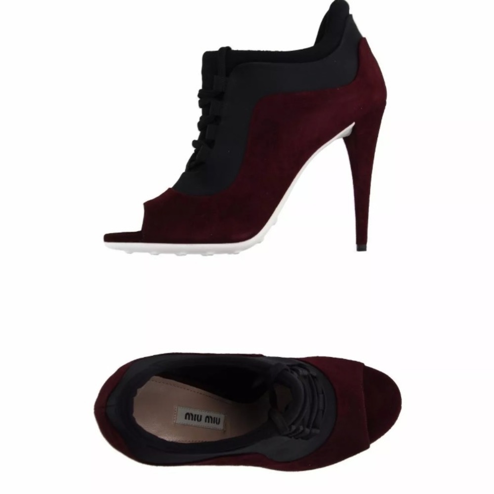 Miu Miu Maroon Suede Laced Booties 6.5 US/37 EU
